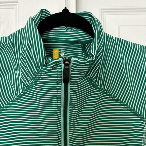 Lolë Women’s Large Green Striped Full Zip Jacket UPF 50+ Wicking Stretch - Picture 14 of 16